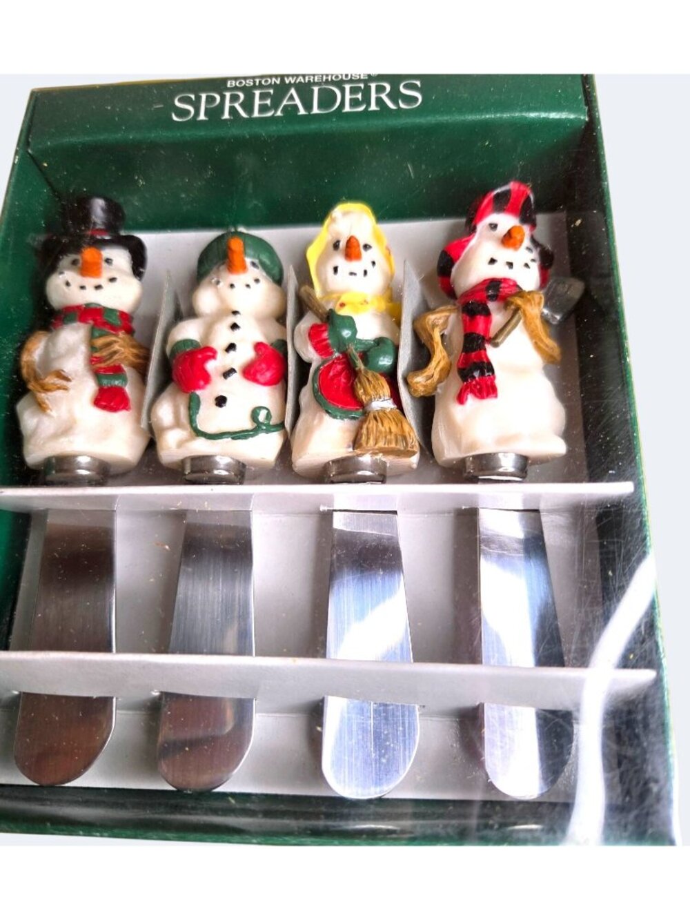 Boston Warehouse Folk Snowman Spreaders Set Of 4 Stainless Steel Knives Holiday